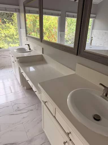 Bathroom windows polished streak-free in an Orange County home