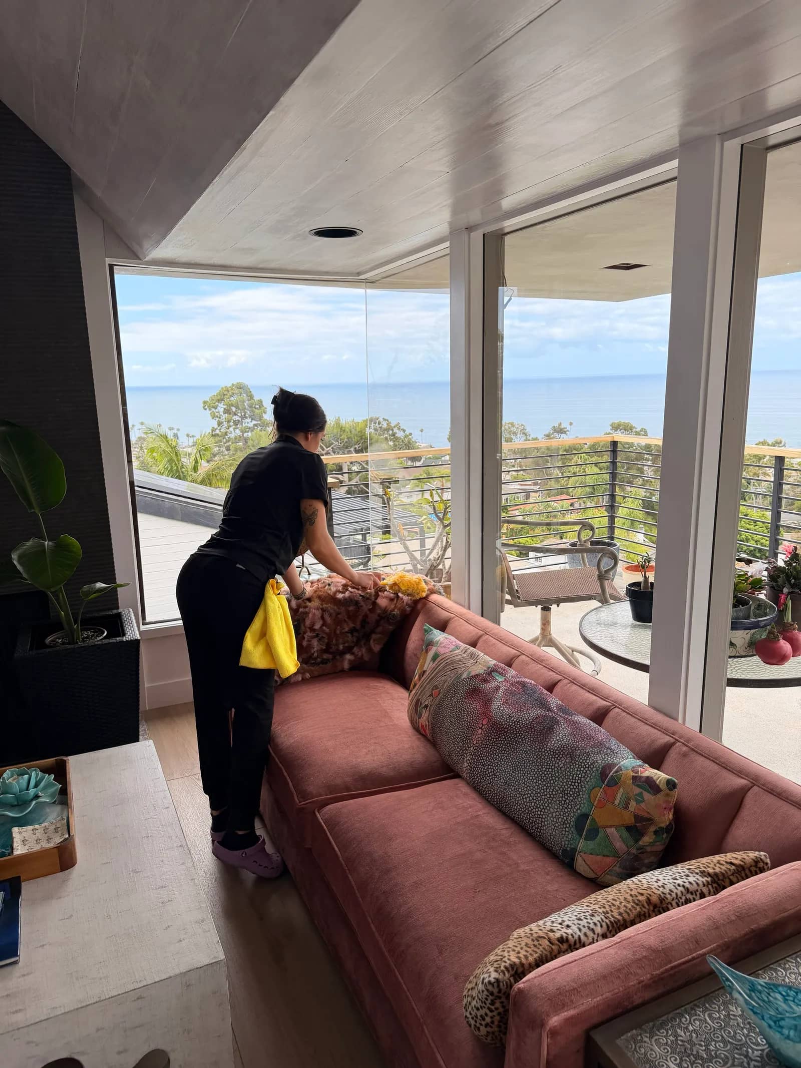 Gabby detailing a sunlit Orange County living room
